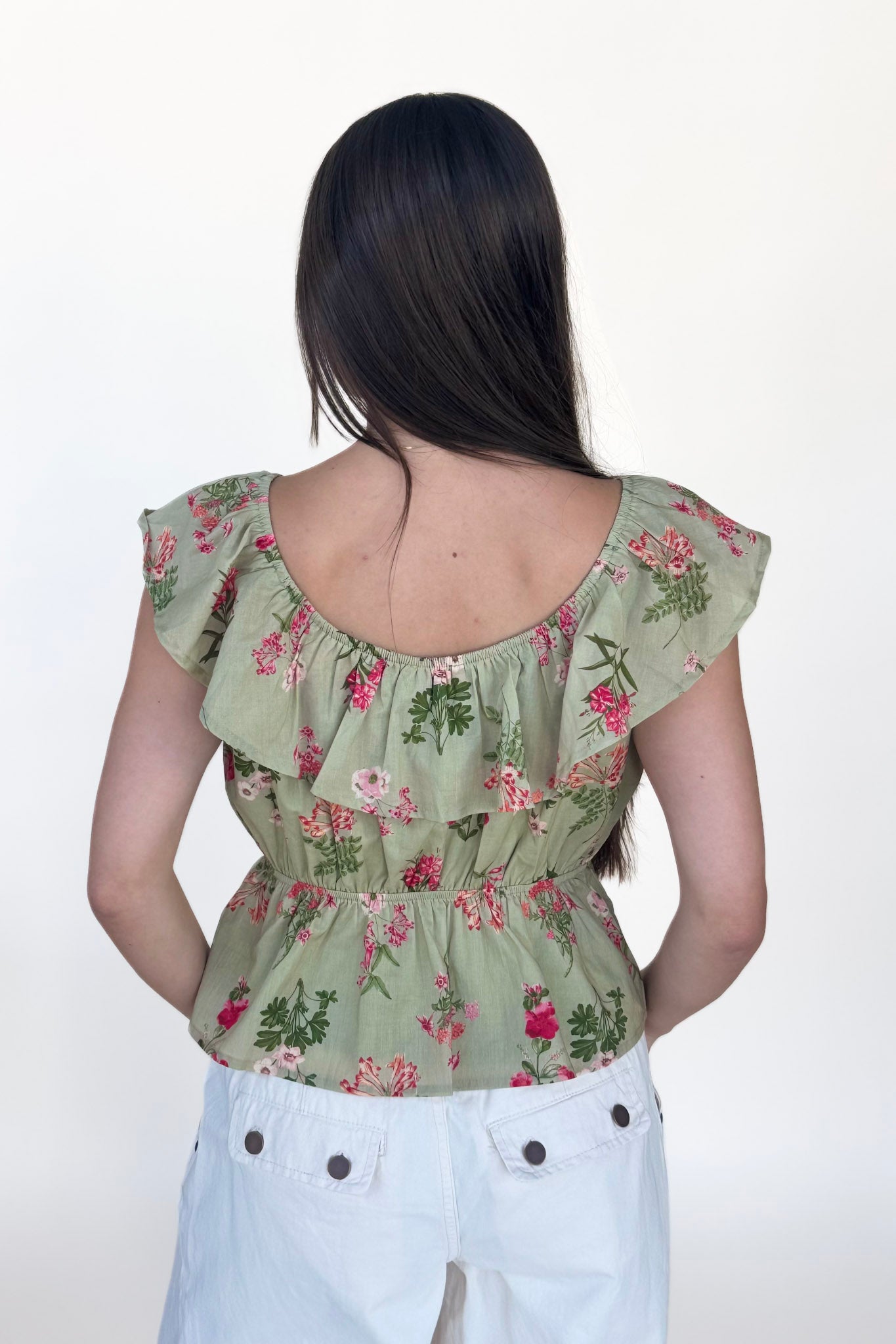 Floral Ruffle Cotton Blouse