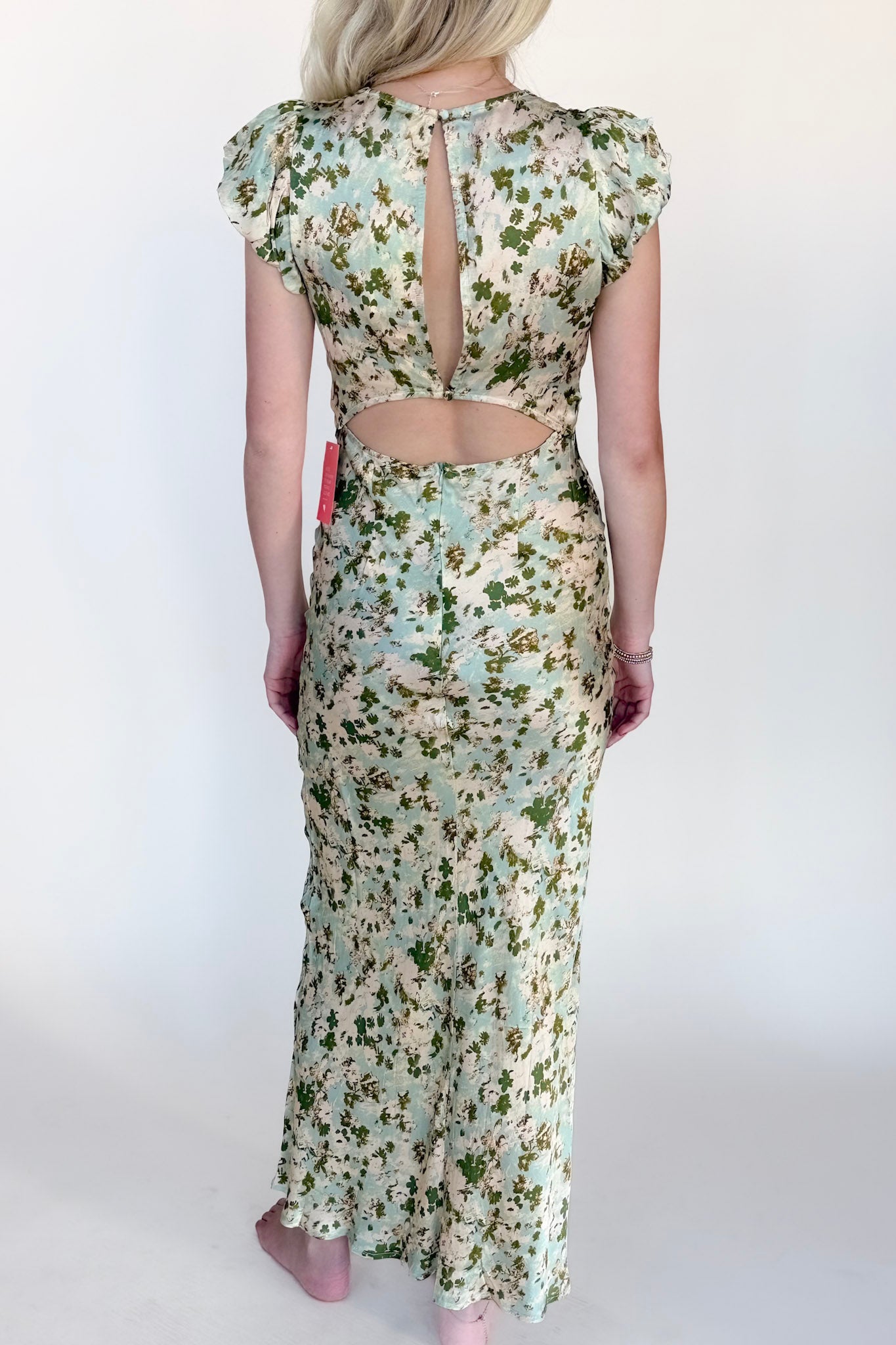 Satin Floral Print Maxi Dress