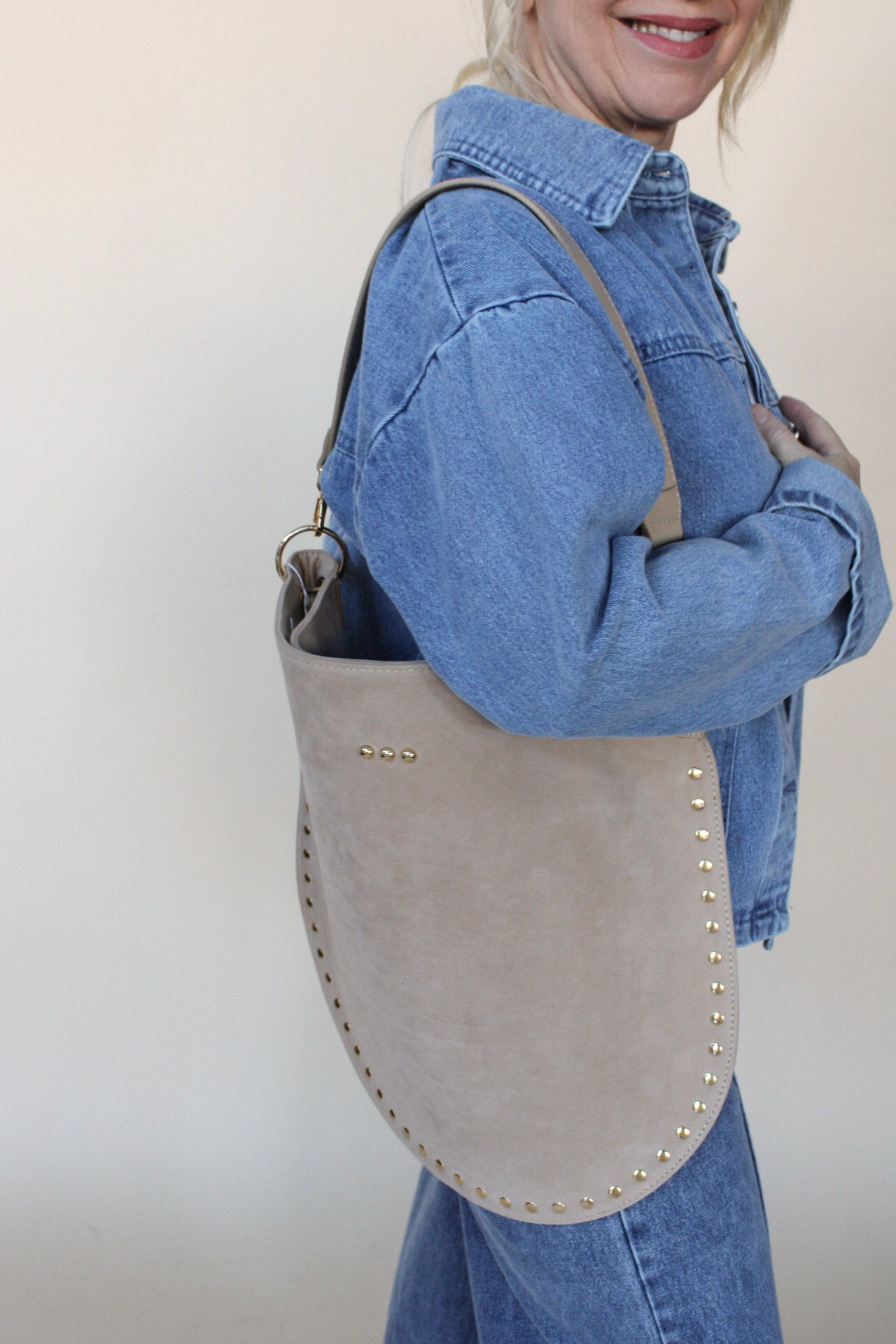 Rosalie Rivet Suede Hobo Bag