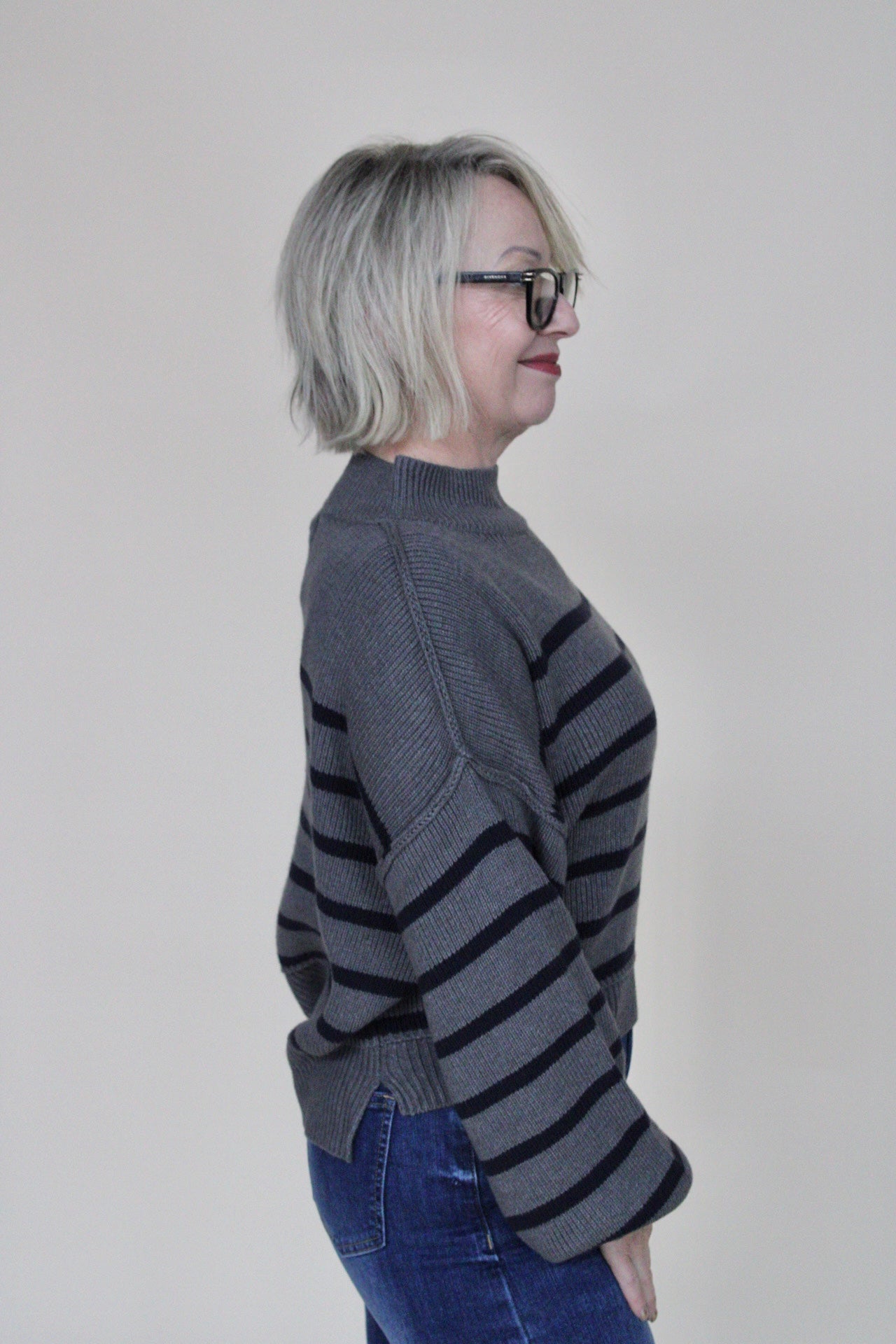 Bobbi Striped Mock Neck Sweater
