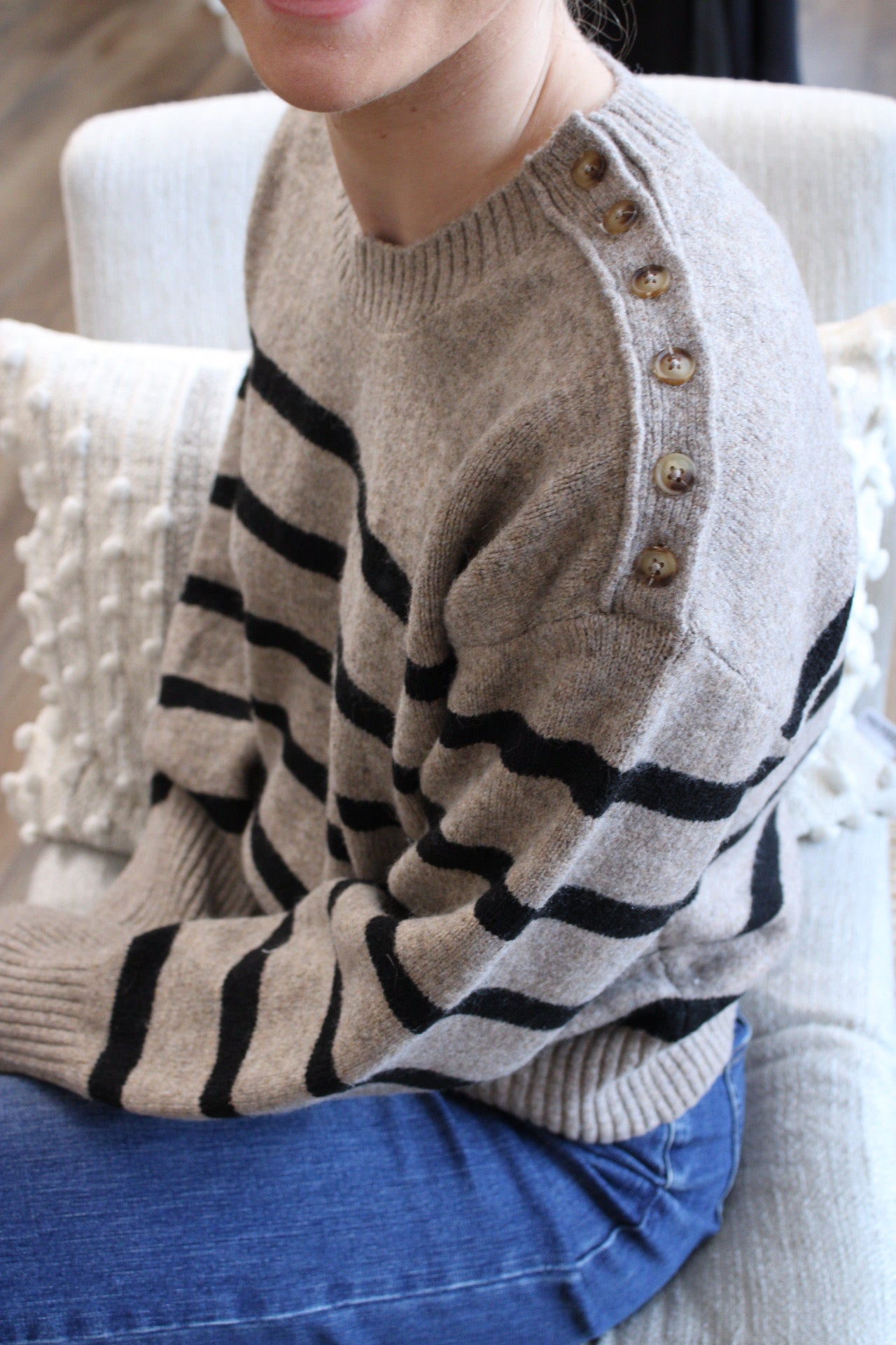 Jenny Striped Button Sweater