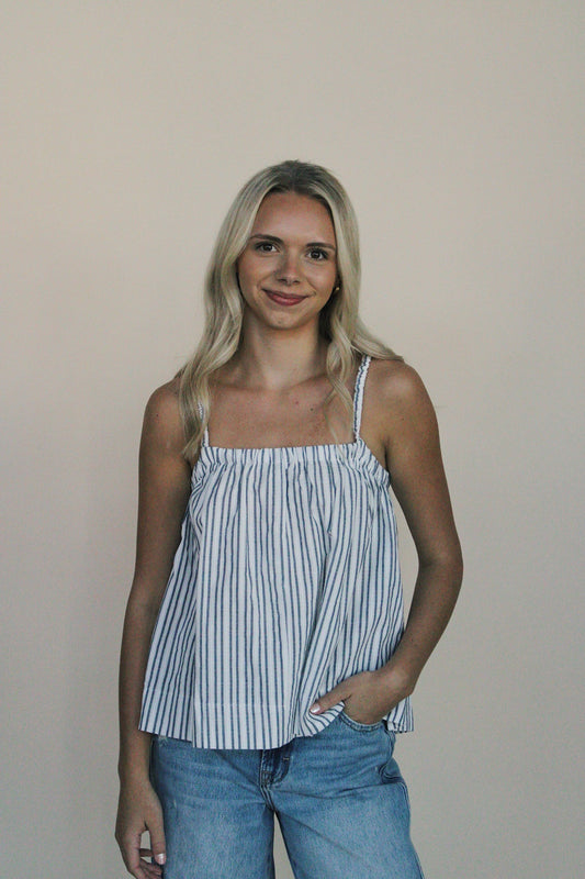 Woven Striped Sleeveless Top