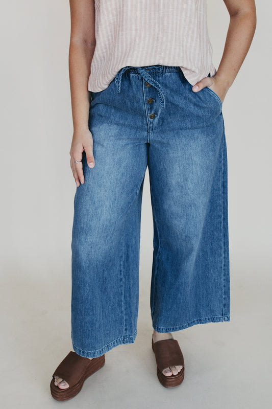 Washed Denim Wide Leg Pant