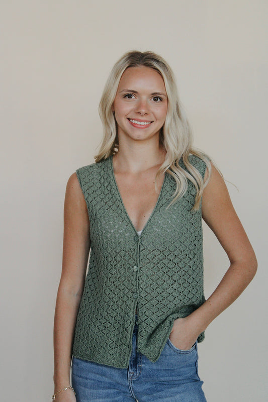 Button Up V-Neck Knit Tank
