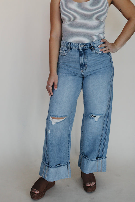 Hidden Cuffed Distressed Wide Leg
