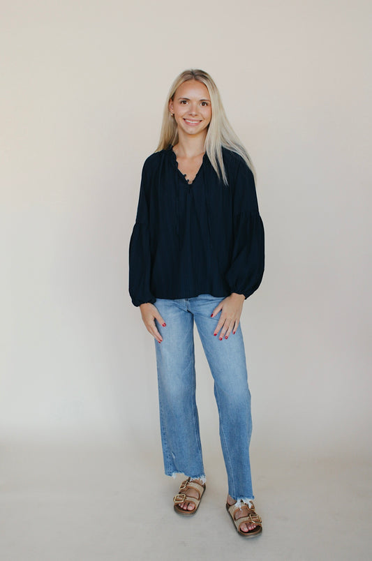 Tiered Balloon Sleeve Check Blouse
