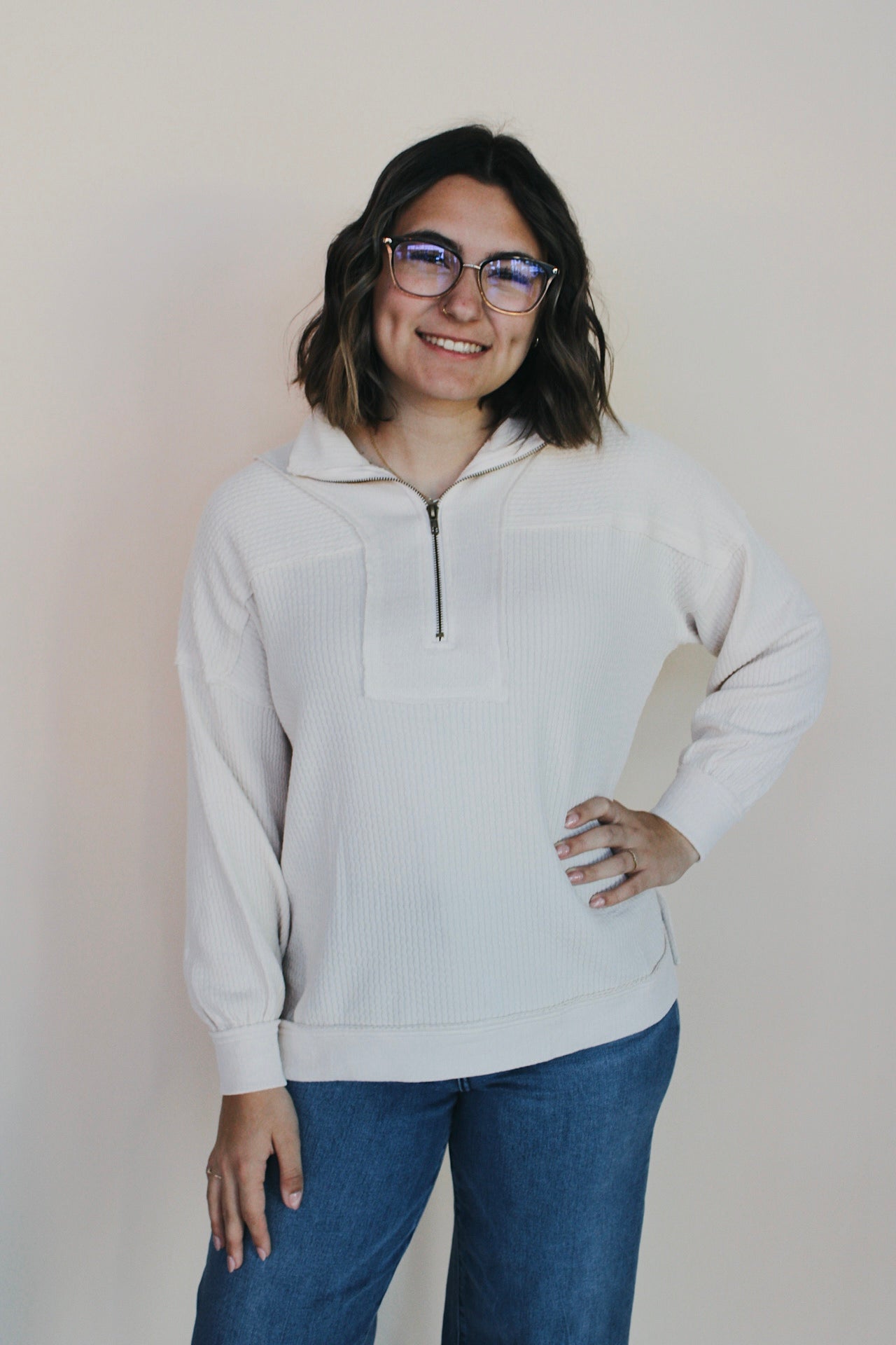 Mira Half Zip Waffle Knit