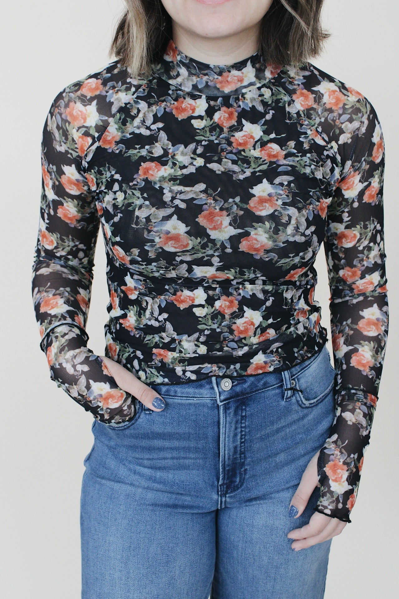 Tori Floral Mesh Long Sleeve