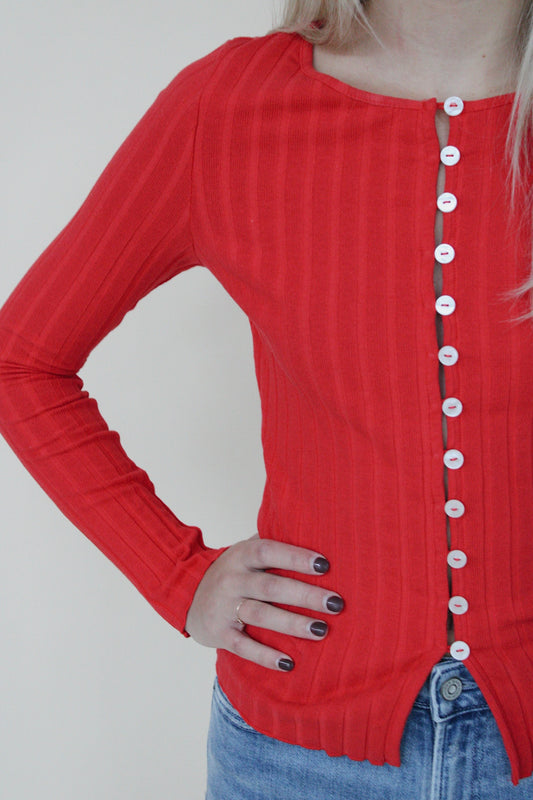 Dex Ribbed Button Front Top