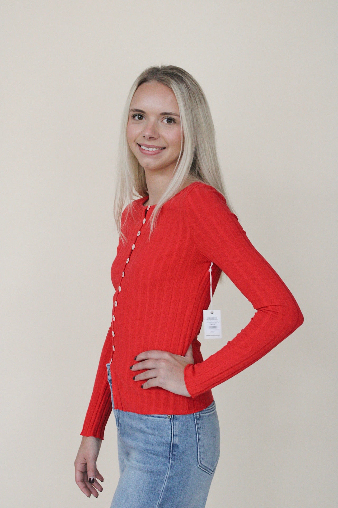 Dex Ribbed Button Front Top