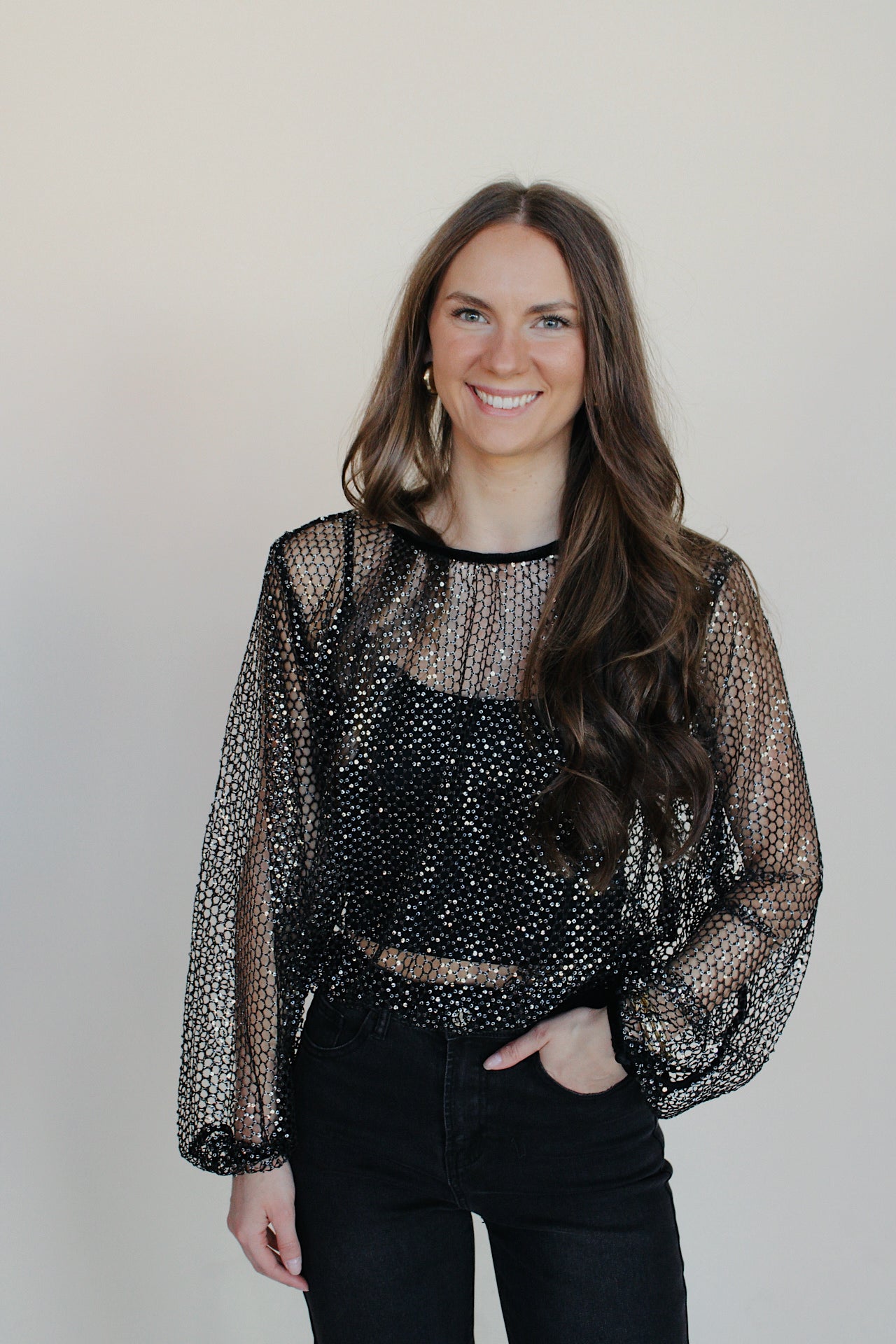 Sequin Mesh Long Sleeve