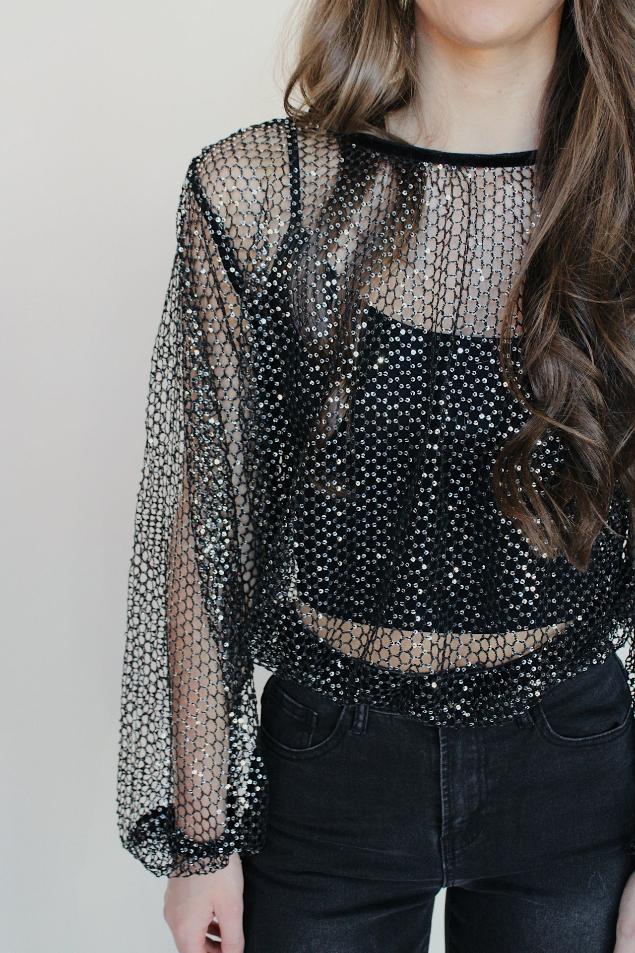 Sequin Mesh Long Sleeve