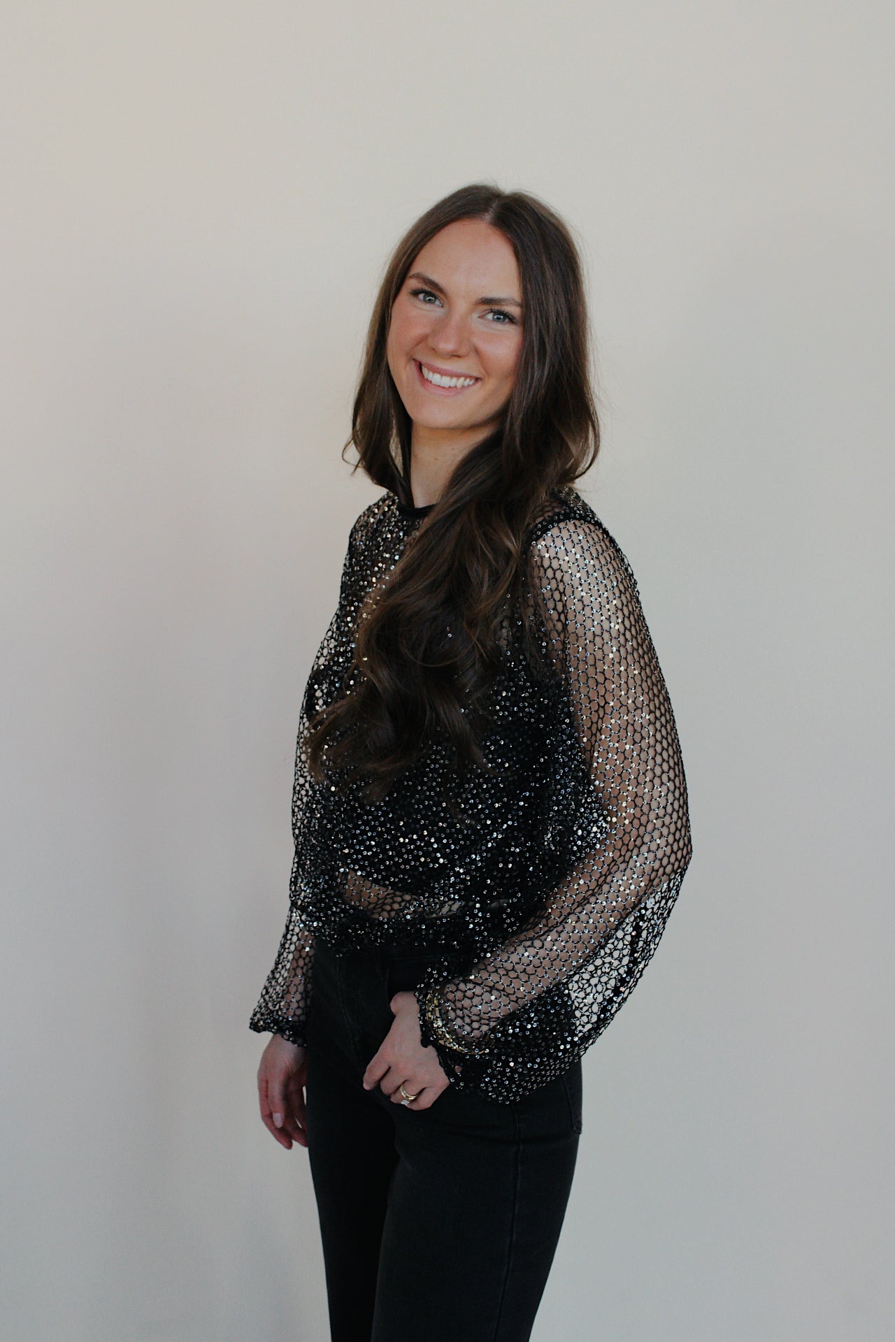 Sequin Mesh Long Sleeve