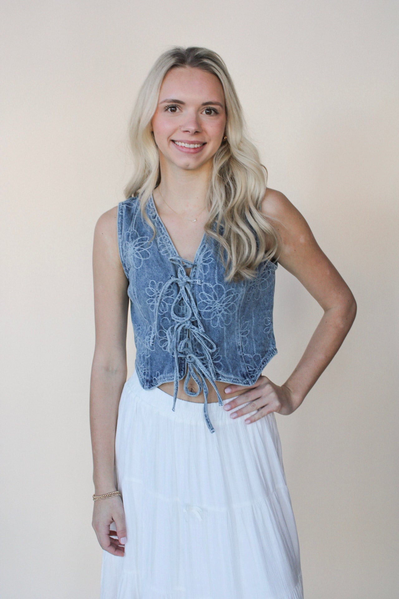 Floral washed Denim Vest