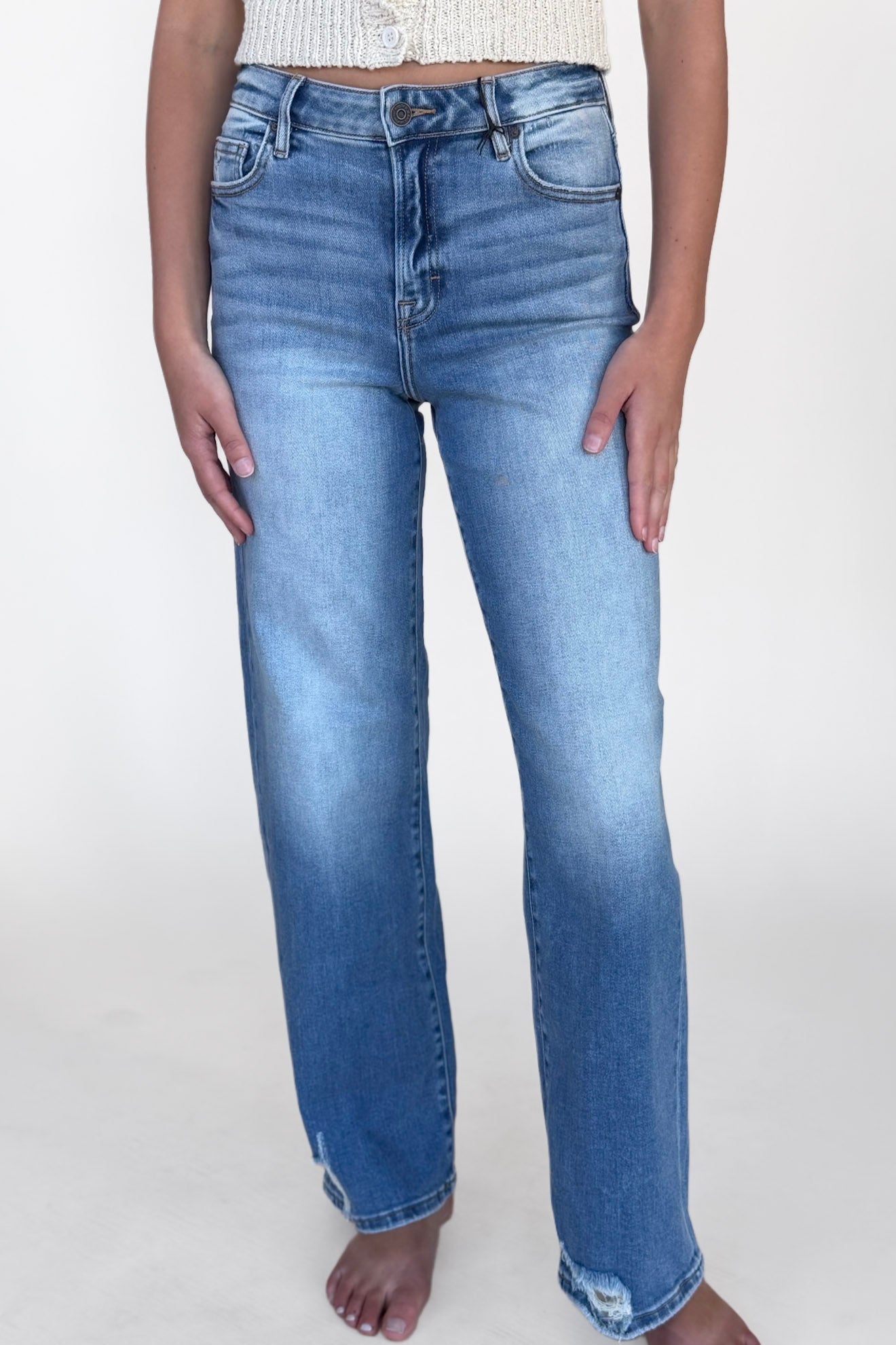 Hidden Distressed Dad Jeans