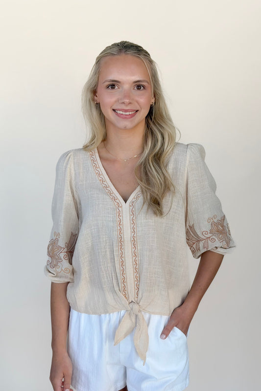 Boho Embroidered Gauze Top