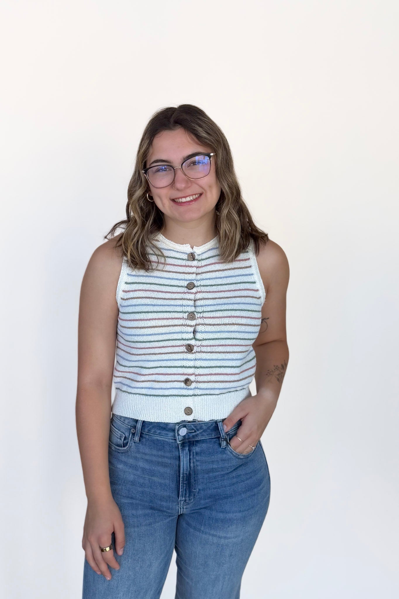 Maddy Striped Button Top