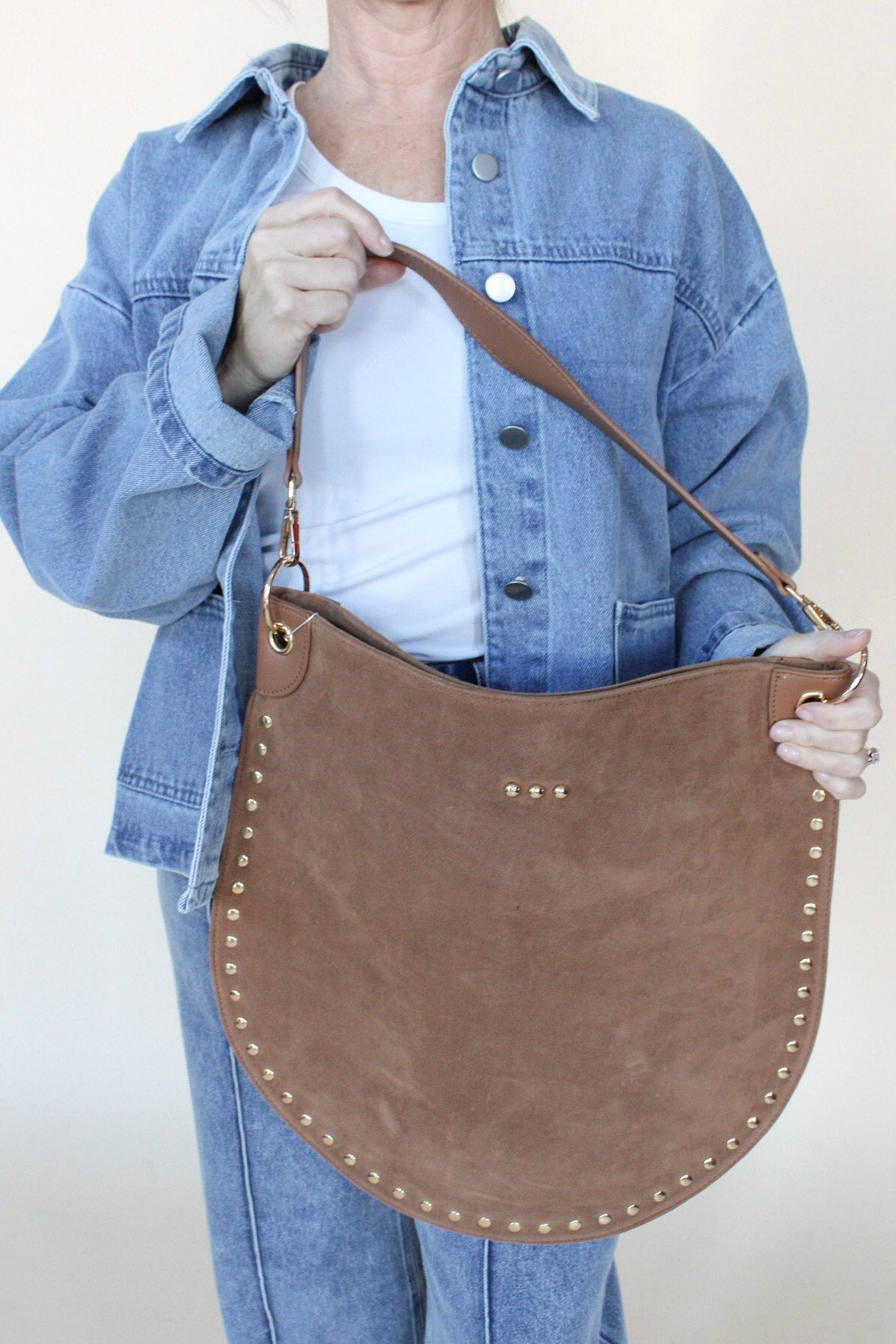 Rosalie Rivet Suede Hobo Bag