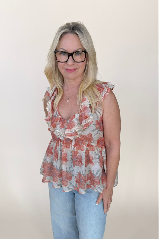 Lyon Woven Ruffle Floral Top