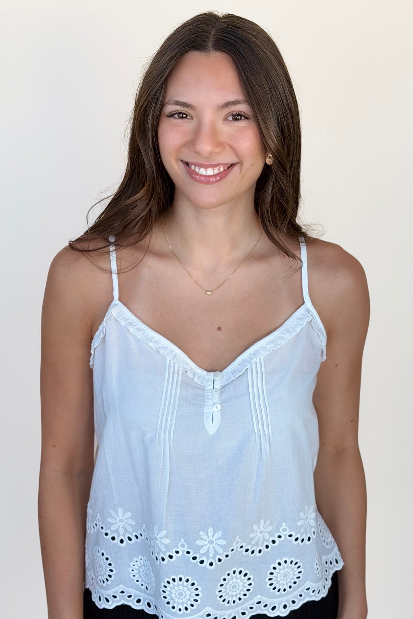Amy Eyelet Button Front Tank