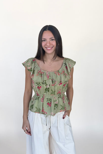 Floral Ruffle Cotton Blouse