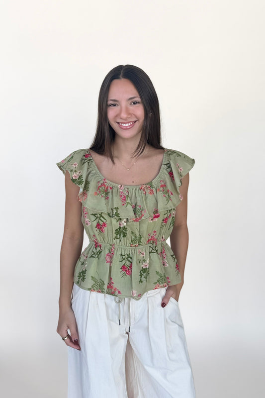 Floral Ruffle Cotton Blouse