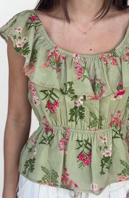 Floral Ruffle Cotton Blouse