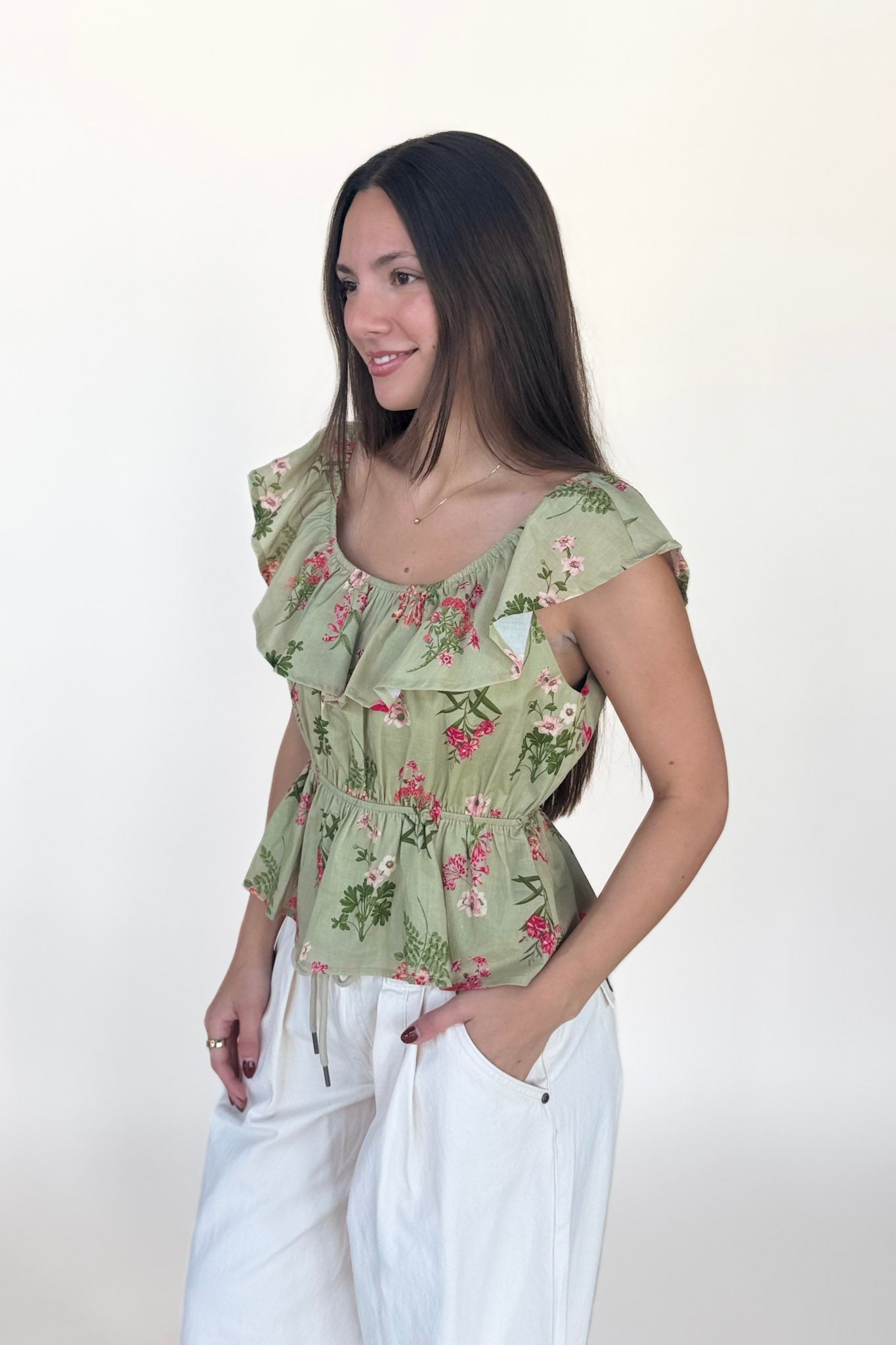 Floral Ruffle Cotton Blouse