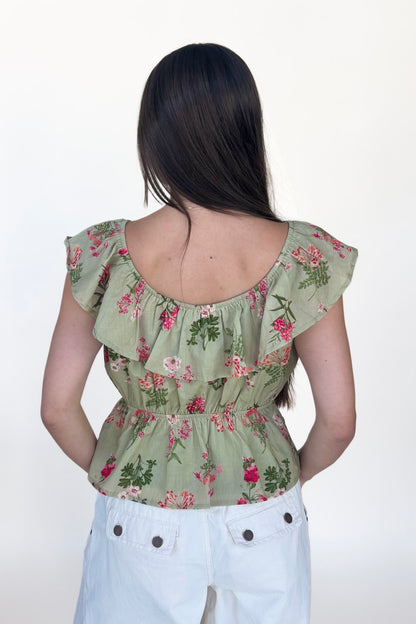 Floral Ruffle Cotton Blouse