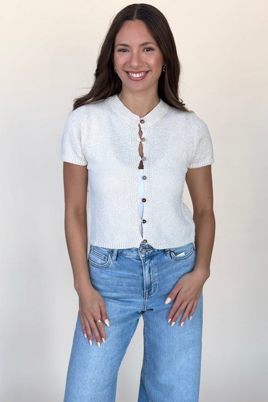 Evie Short Sleeve Button Up Sweater - more colors available