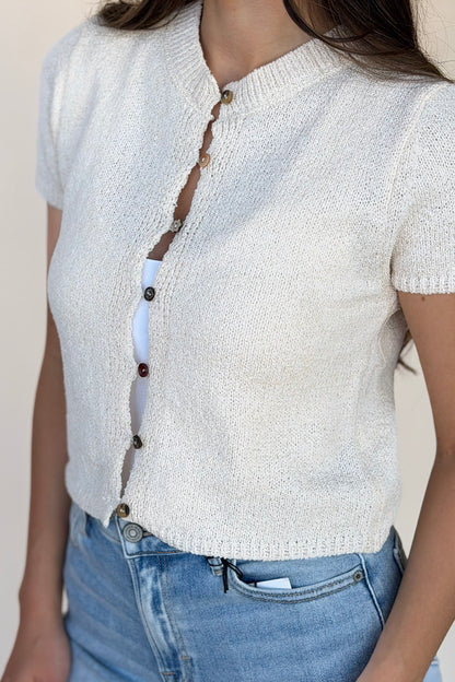 Evie Short Sleeve Button Up Sweater - more colors available