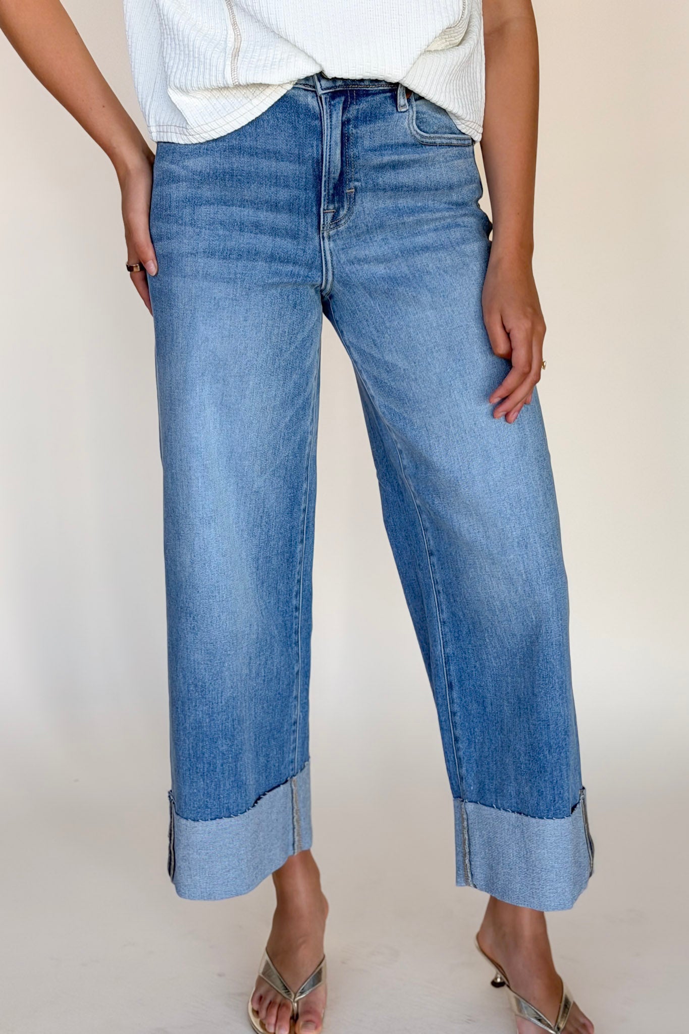 Hidden Cuff High Rise Wide Leg