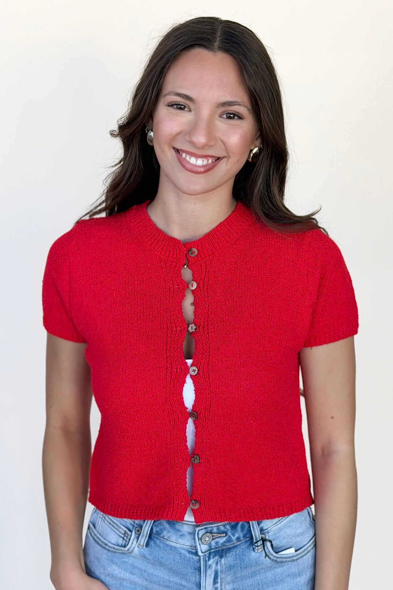 Evie Short Sleeve Button Up Sweater - more colors available