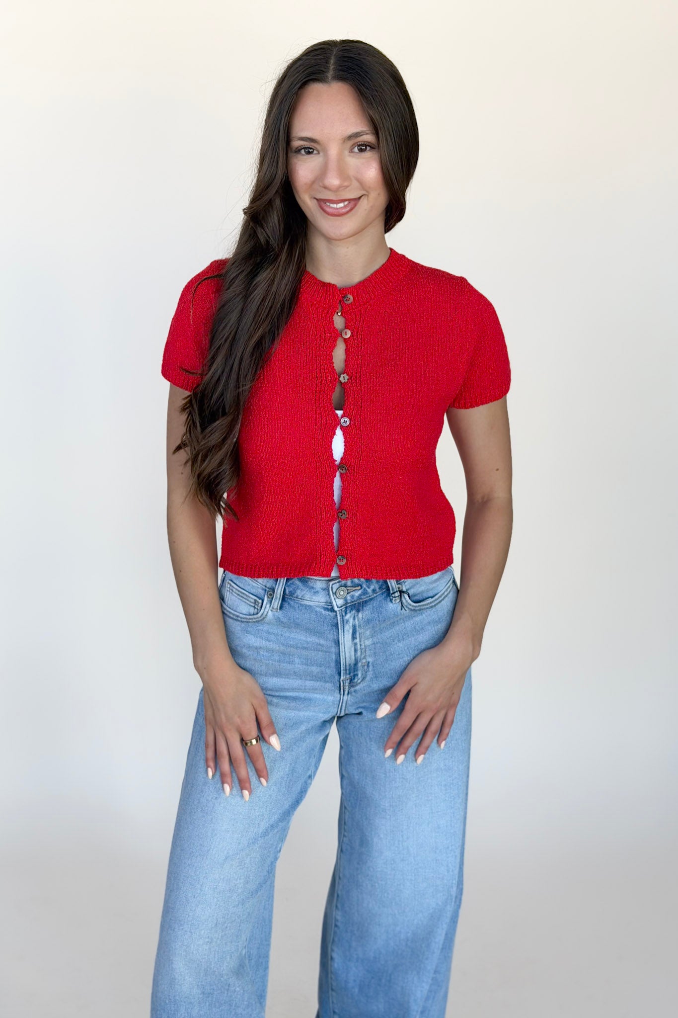 Evie Short Sleeve Button Up Sweater - more colors available