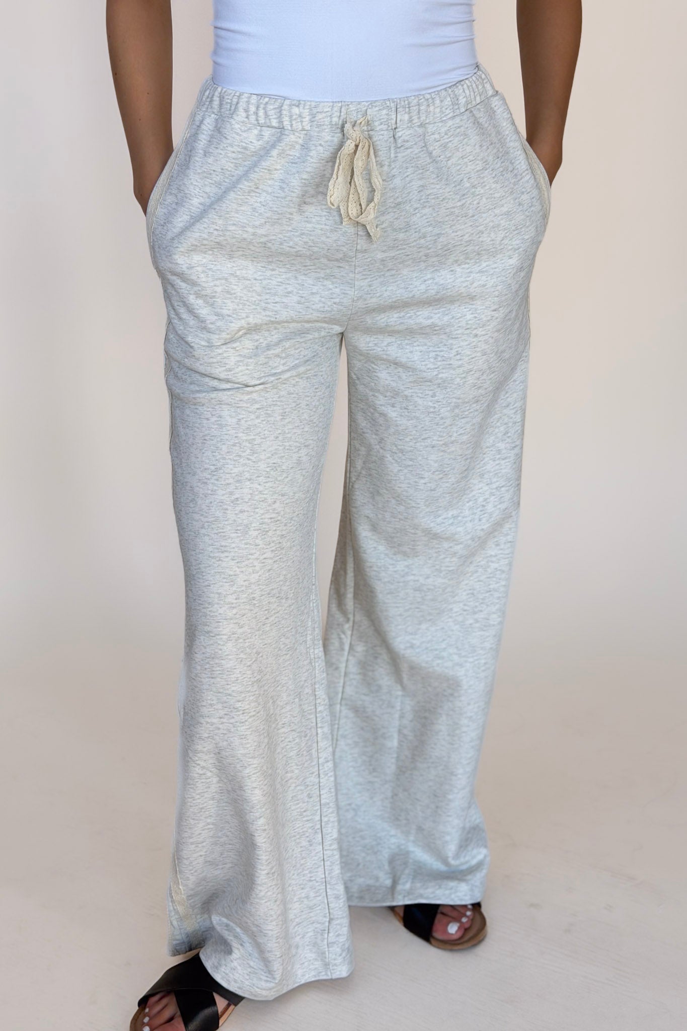 Lace Striped Terry Sweatpants