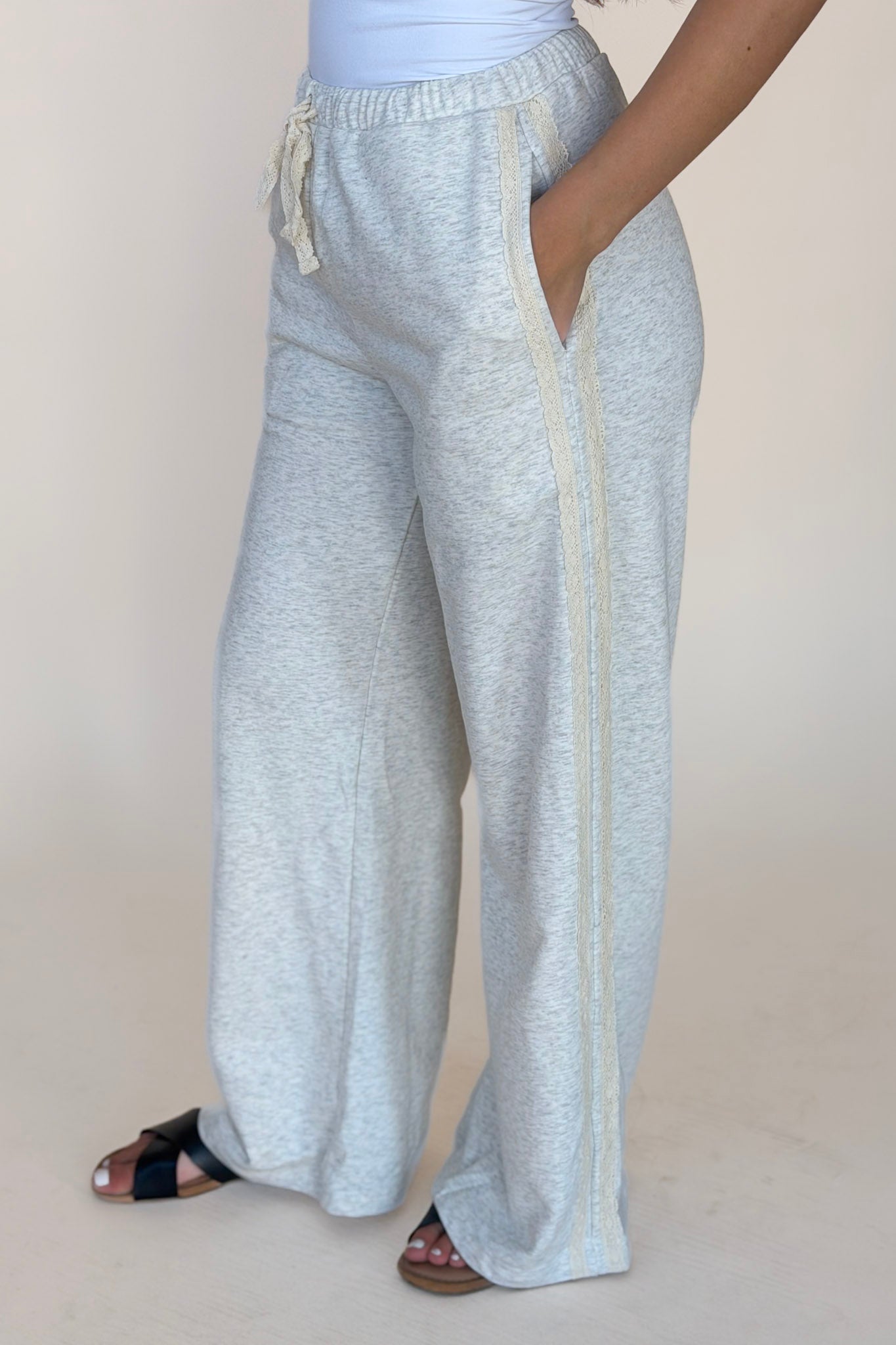Lace Striped Terry Sweatpants