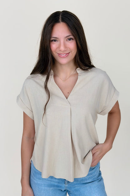 Sara Collared Linen Top