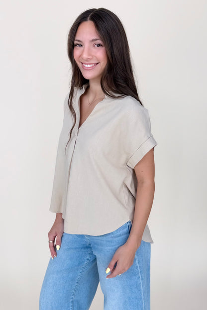 Sara Collared Linen Top