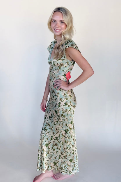 Satin Floral Print Maxi Dress