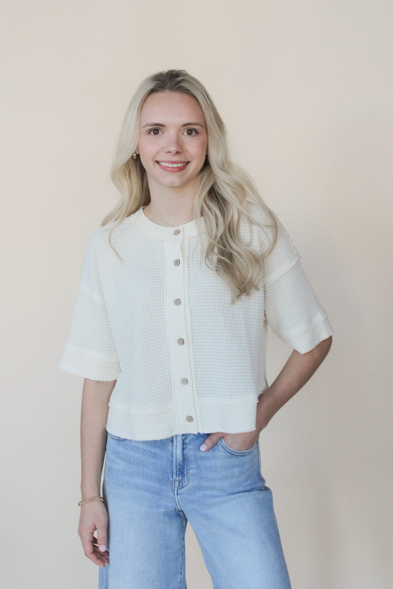 Waffle Knit Button Down