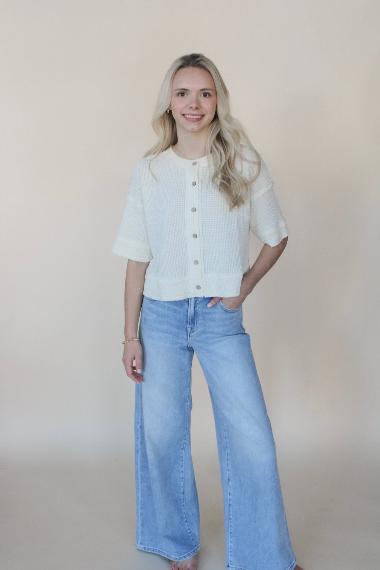 Waffle Knit Button Down