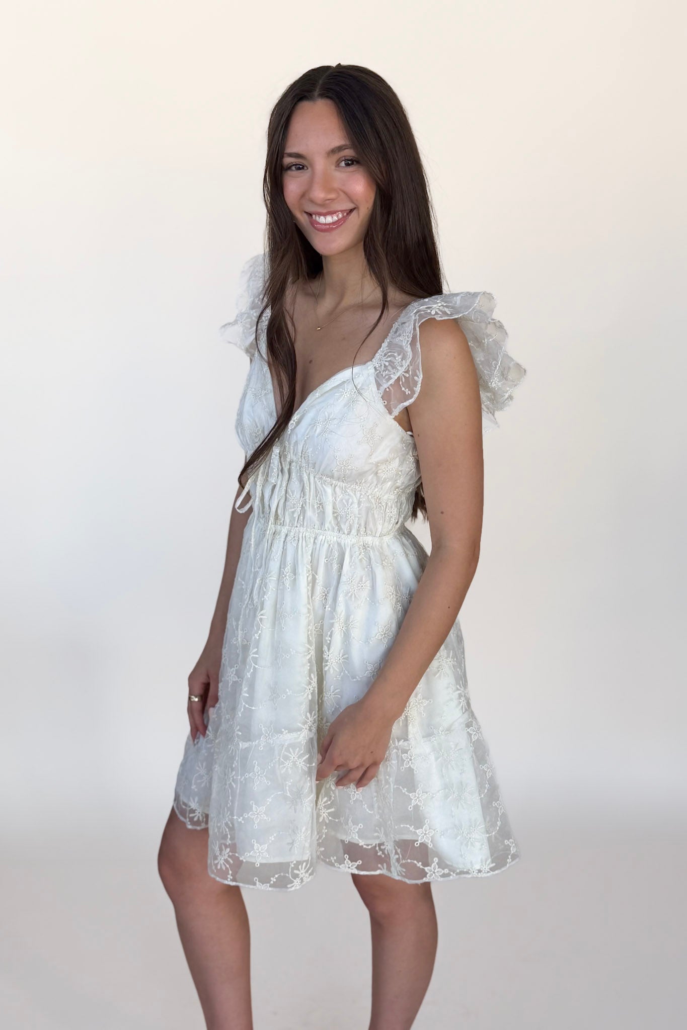 Chiffon Flutter Sleeve Dress
