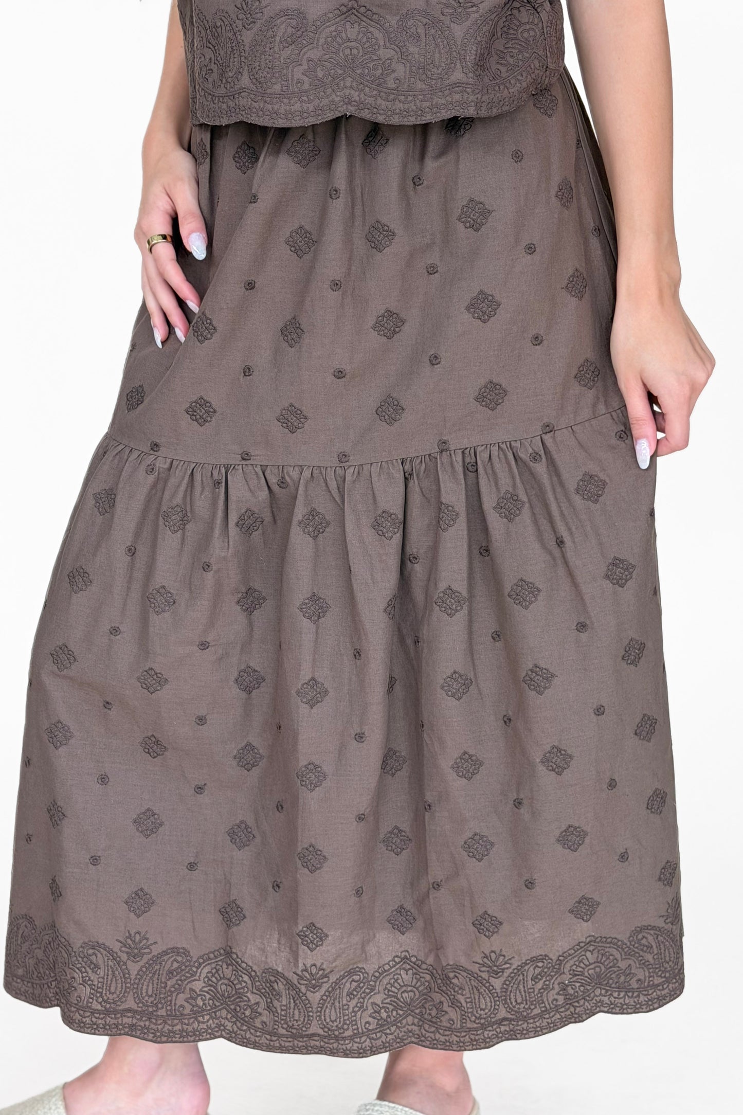 Danica Embroidered Midi Skirt