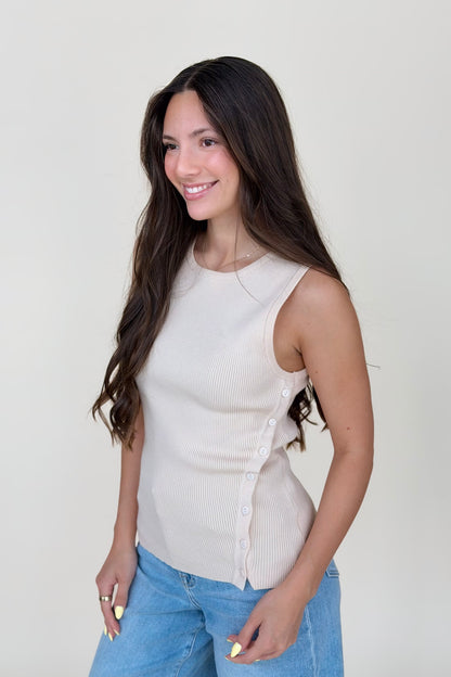 Chloe Asymmetrical Button Tank