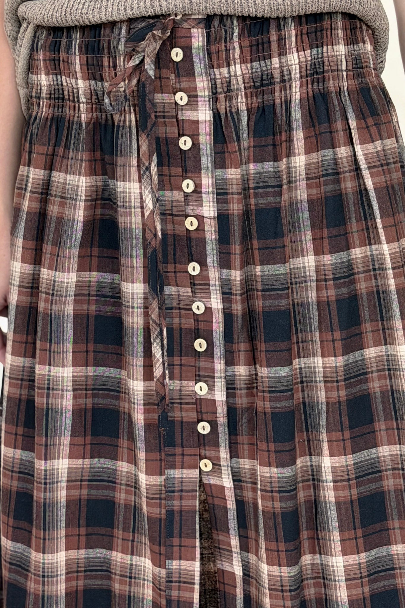 Plaid Drawstring Maxi Skirt