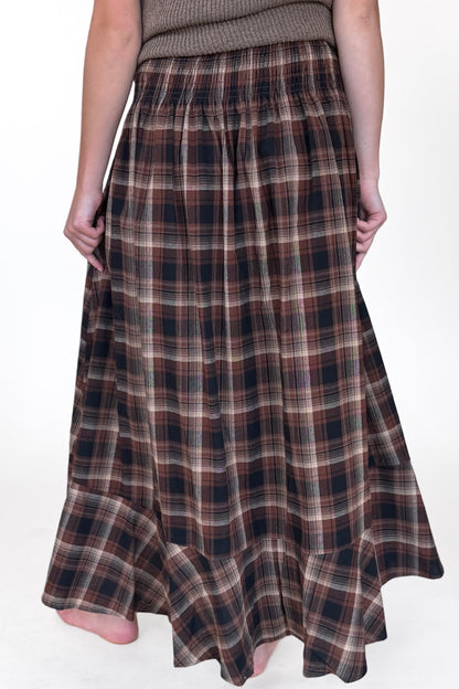 Plaid Drawstring Maxi Skirt