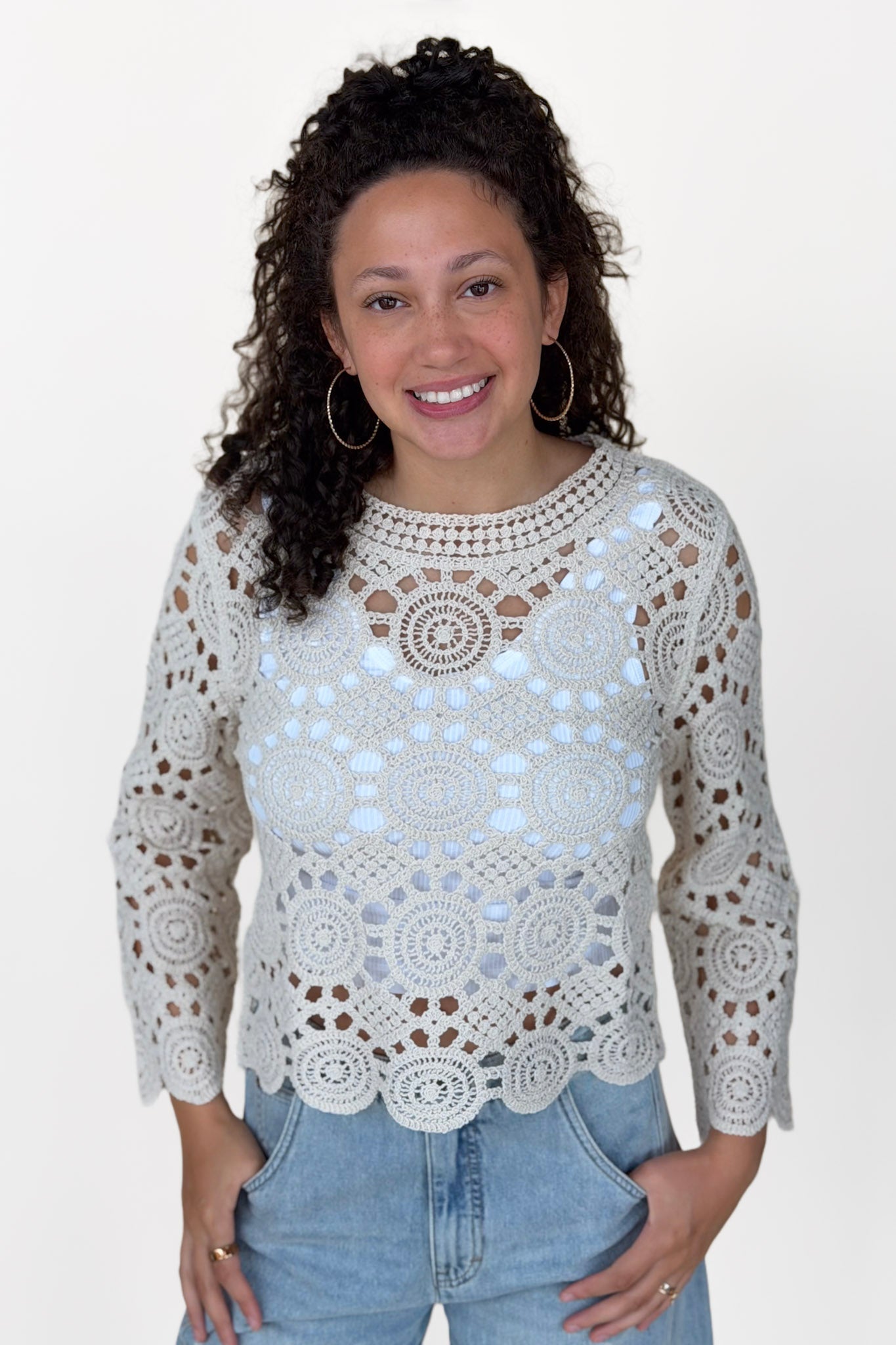 Valerie Crochet Bell Sleeve Top