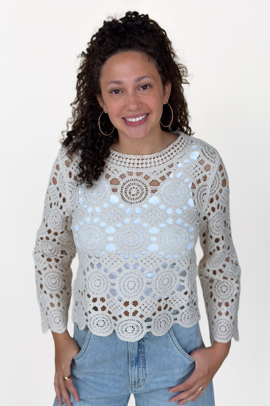 Valerie Crochet Bell Sleeve Top