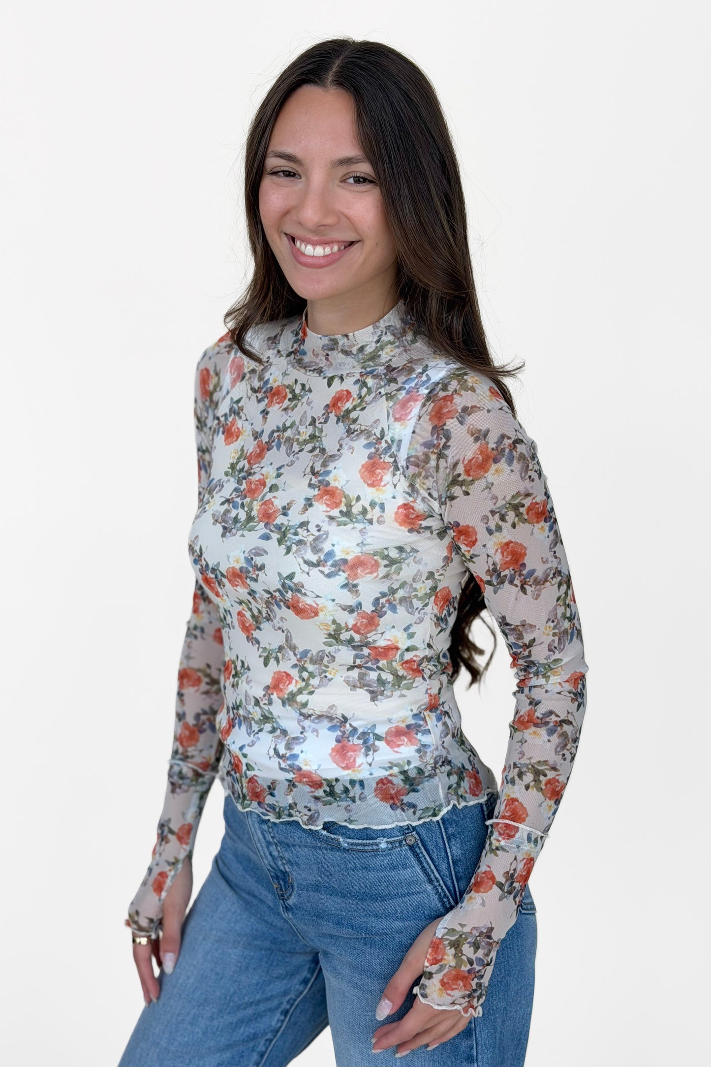 Sadie Floral Mesh Long Sleeve