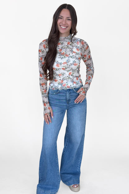 Sadie Floral Mesh Long Sleeve